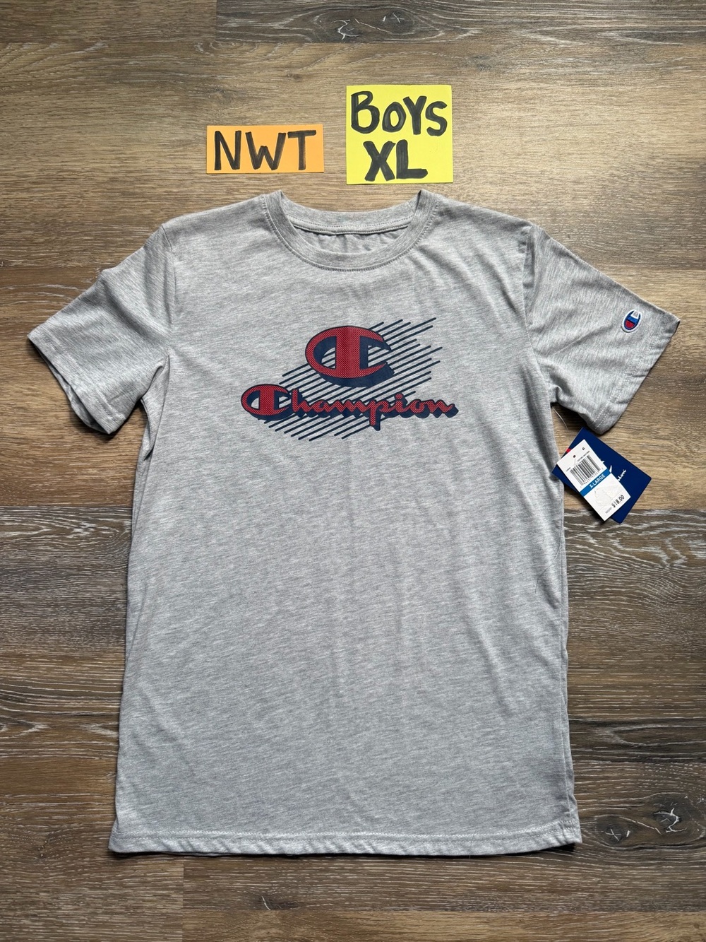 NWT Champion Boys' Gray Logo Tee - XL